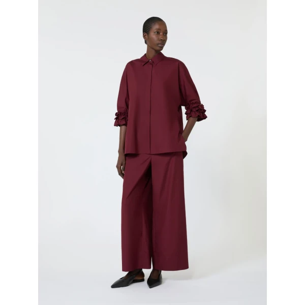 Max Mara Nebbie Cotton Poplin Ruffle-Sleeve Shirt in Ruby | Shirts | Coveti