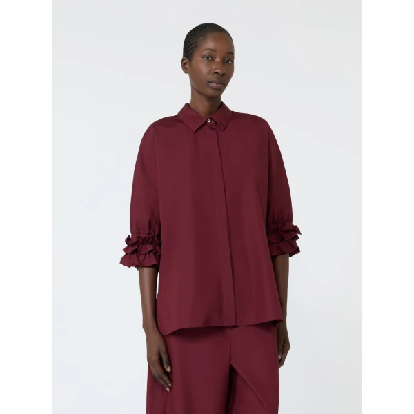 Max Mara Nebbie Cotton Poplin Ruffle-Sleeve Shirt in Ruby | Shirts | Coveti