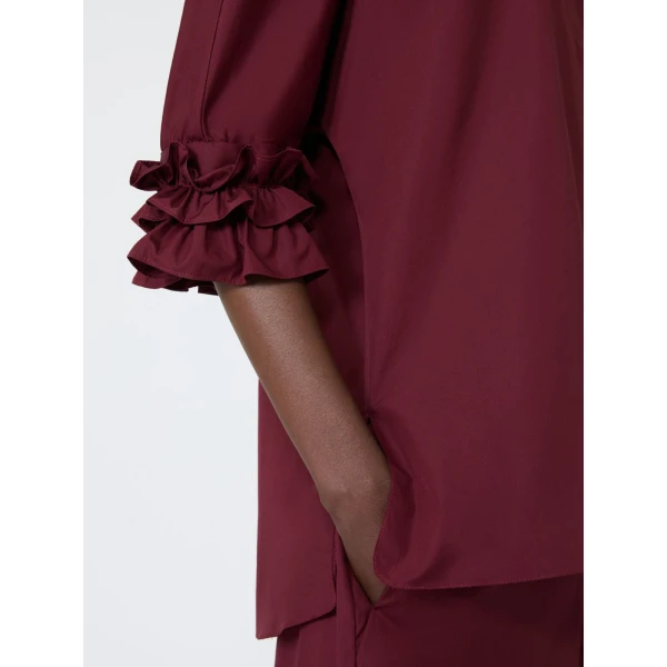 Max Mara Nebbie Cotton Poplin Ruffle-Sleeve Shirt in Ruby | Shirts | Coveti
