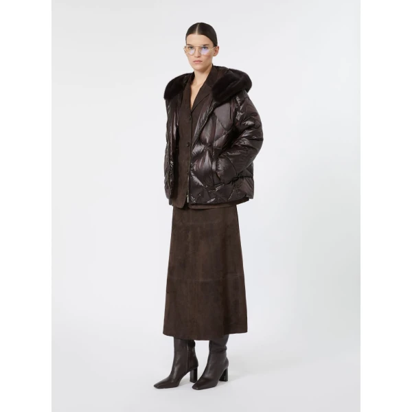 Max Mara Nebbie Hooded Water-Repellent Puffer Jacket in Brown | Jackets | Coveti