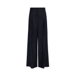 Max Mara Nebbie Pinstriped Wool Flannel Trousers in Navy | Wide leg pants | Coveti
