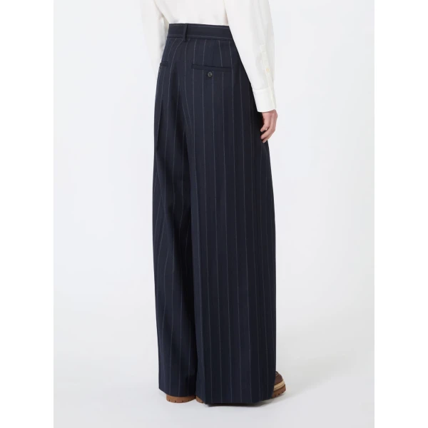 Max Mara Nebbie Pinstriped Wool Flannel Trousers in Navy | Wide leg pants | Coveti