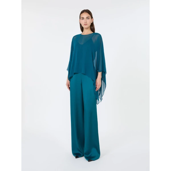 Max Mara Nebbie Silk Georgette Cropped Cape in Oil Green | Jackets | Coveti