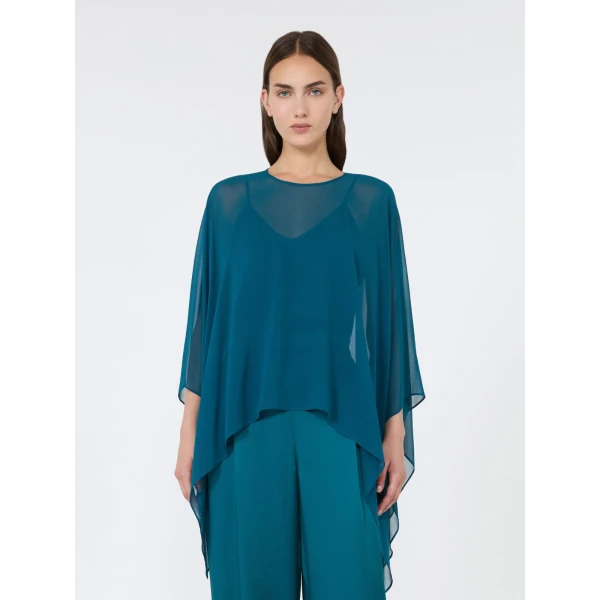 Max Mara Nebbie Silk Georgette Cropped Cape in Oil Green | Jackets | Coveti
