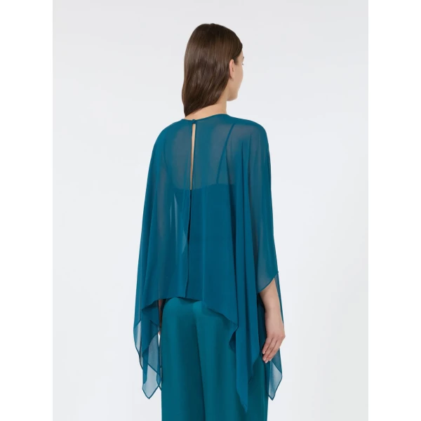 Max Mara Nebbie Silk Georgette Cropped Cape in Oil Green | Jackets | Coveti