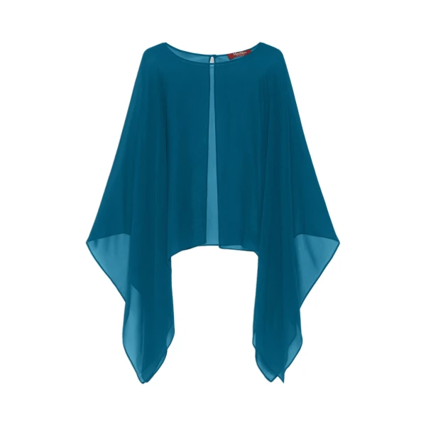 Nebbie Silk Georgette Cropped Cape in Oil Green
