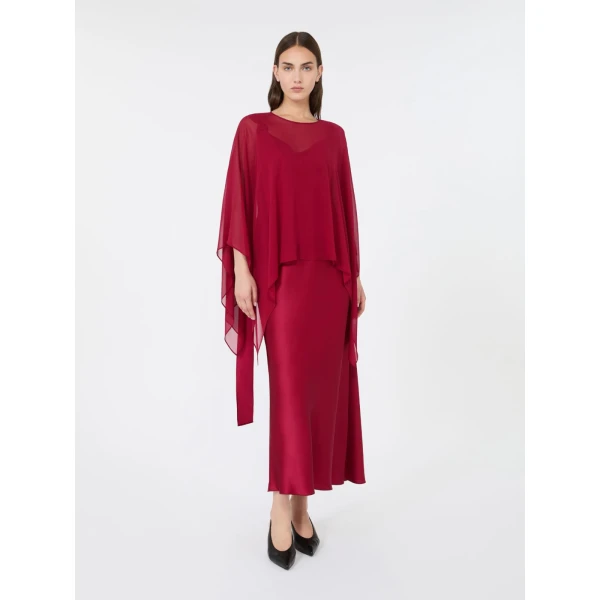 Max Mara Nebbie Silk Georgette Cropped Cape in Ruby | Jackets | Coveti
