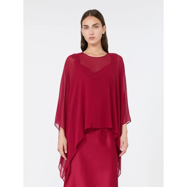 Max Mara Nebbie Silk Georgette Cropped Cape in Ruby | Jackets | Coveti