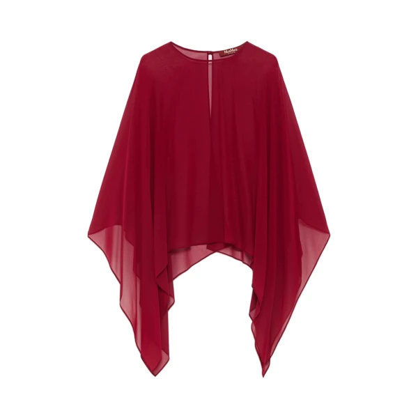 Max Mara Nebbie Silk Georgette Cropped Cape in Ruby | Jackets | Coveti