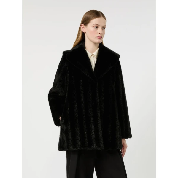 Max Mara Neo Flared Textured Short Coat in Black | Coats | Coveti