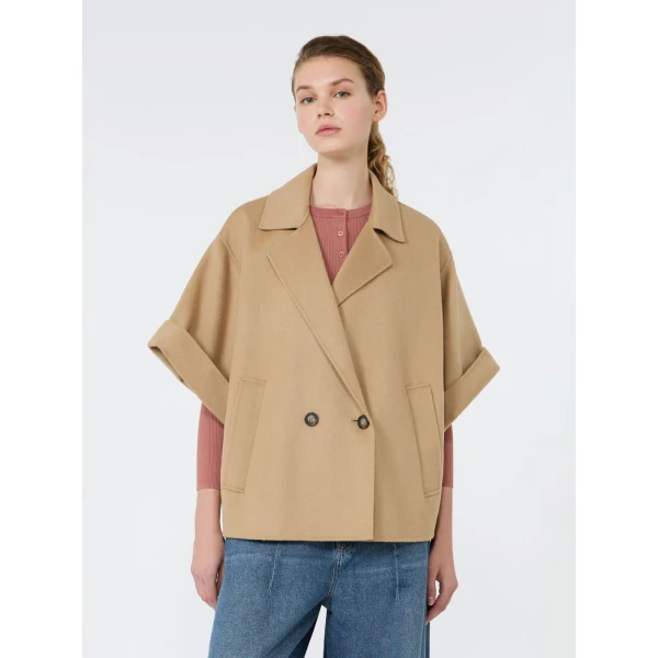 Max Mara Neo Short Double Wool Coat in Camel | Wool Coat | Coveti