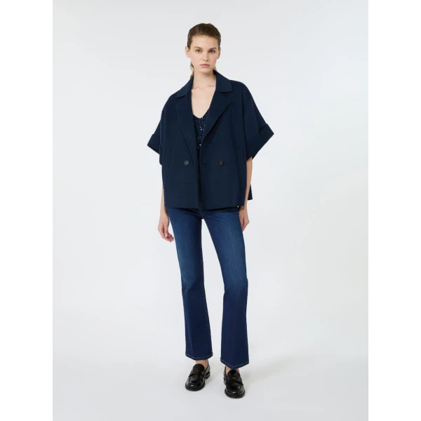 Max Mara Neo Short Double Wool Coat in Navy | Wool Coat | Coveti
