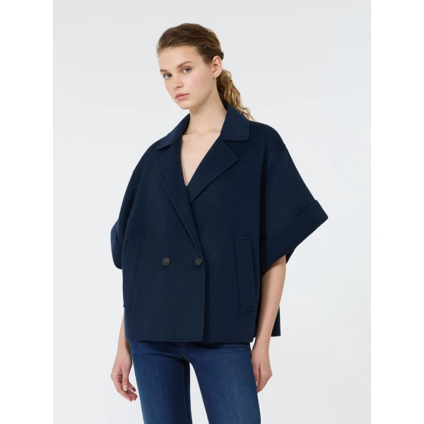 Max Mara Neo Short Double Wool Coat in Navy | Wool Coat | Coveti