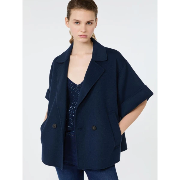 Max Mara Neo Short Double Wool Coat in Navy | Wool Coat | Coveti