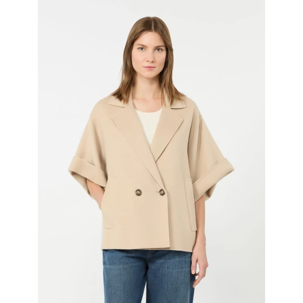 Max Mara Neo Short Double Wool Coat in Sand | Wool Coat | Coveti