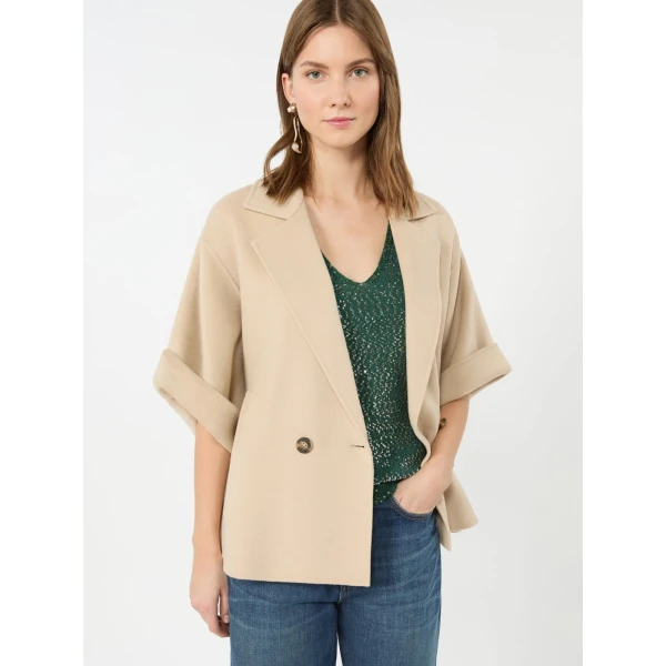 Max Mara Neo Short Double Wool Coat in Sand | Wool Coat | Coveti