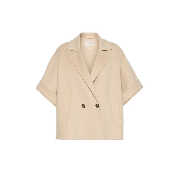 Max Mara Neo Short Double Wool Coat in Sand | Wool Coat | Coveti