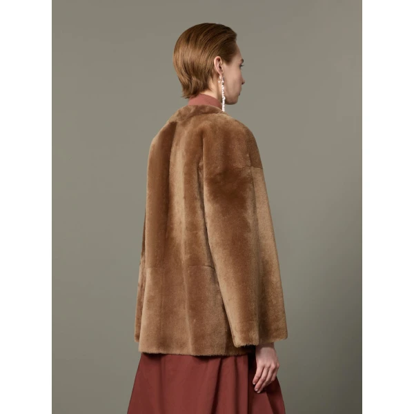 Max Mara Nerine Reversible Shearling Jacket in Camel | Shearling Jackets | Coveti