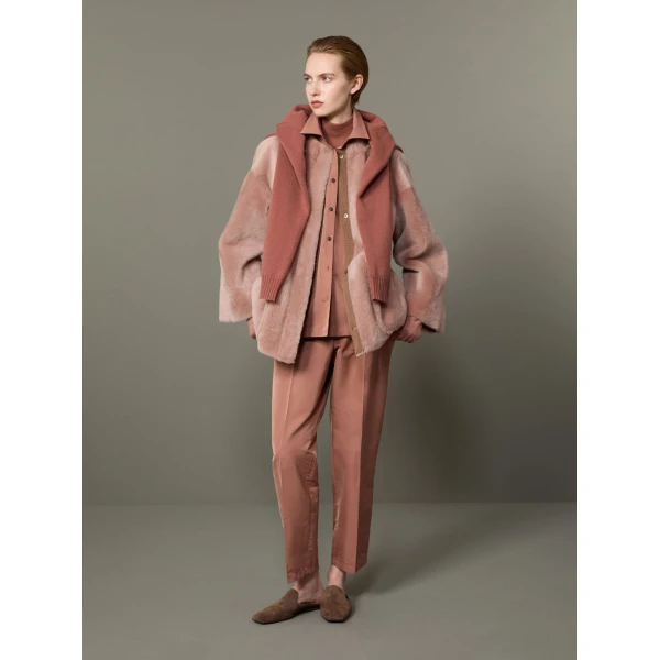 Max Mara Nerine Reversible Shearling Jacket in Powder Pink | Shearling Jackets | Coveti