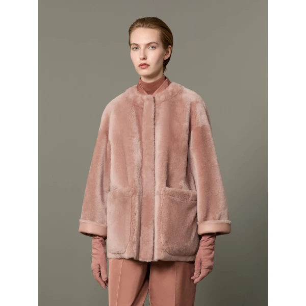 Max Mara Nerine Reversible Shearling Jacket in Powder Pink | Shearling Jackets | Coveti