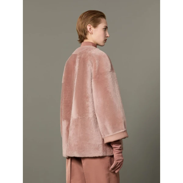 Max Mara Nerine Reversible Shearling Jacket in Powder Pink | Shearling Jackets | Coveti