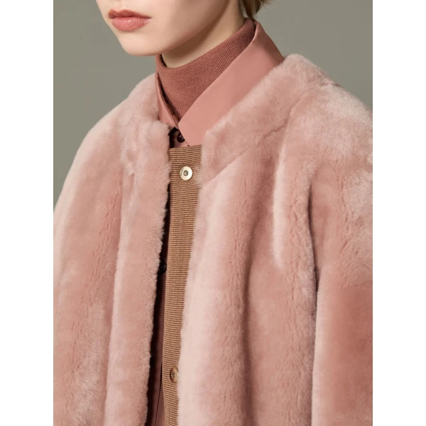Max Mara Nerine Reversible Shearling Jacket in Powder Pink | Shearling Jackets | Coveti