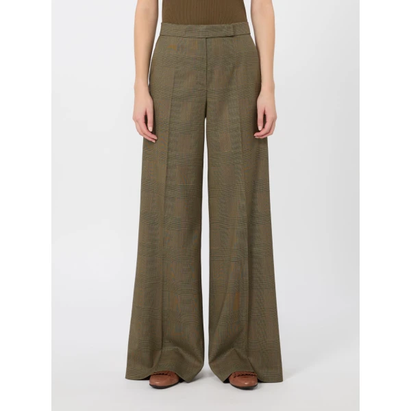 Max Mara Netto Glen Plaid Wool Trousers in Khaki | Tailored pants | Coveti