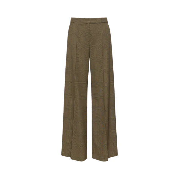 Max Mara Netto Glen Plaid Wool Trousers in Khaki | Tailored pants | Coveti