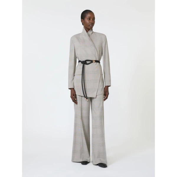 Max Mara Netto Glen Plaid Wool Trousers in Olive Green | Tailored pants | Coveti