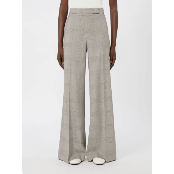 Max Mara Netto Glen Plaid Wool Trousers in Olive Green | Tailored pants | Coveti