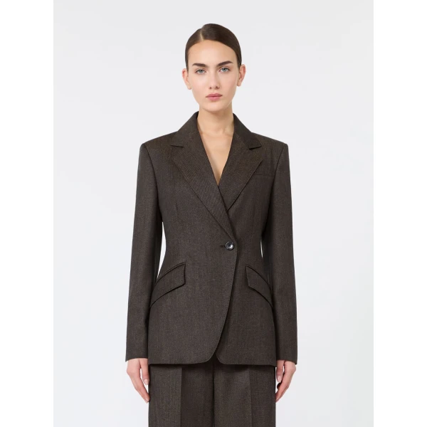 Max Mara Neutro Denim-Look Wool Fitted-Waist Blazer in Black | Blazers | Coveti