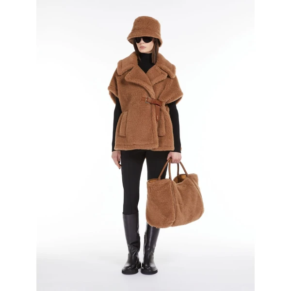 Max Mara Newabavo Teddy Fabric Cape in Camel | Coats | Coveti
