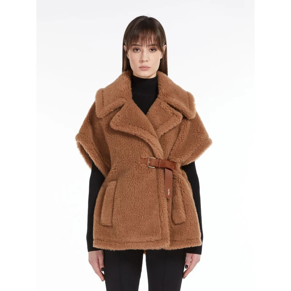 Max Mara Newabavo Teddy Fabric Cape in Camel | Coats | Coveti