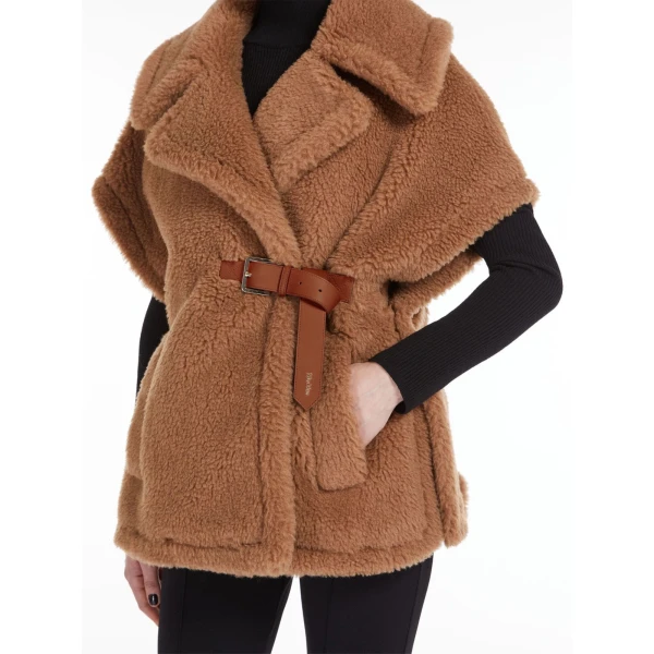 Max Mara Newabavo Teddy Fabric Cape in Camel | Coats | Coveti