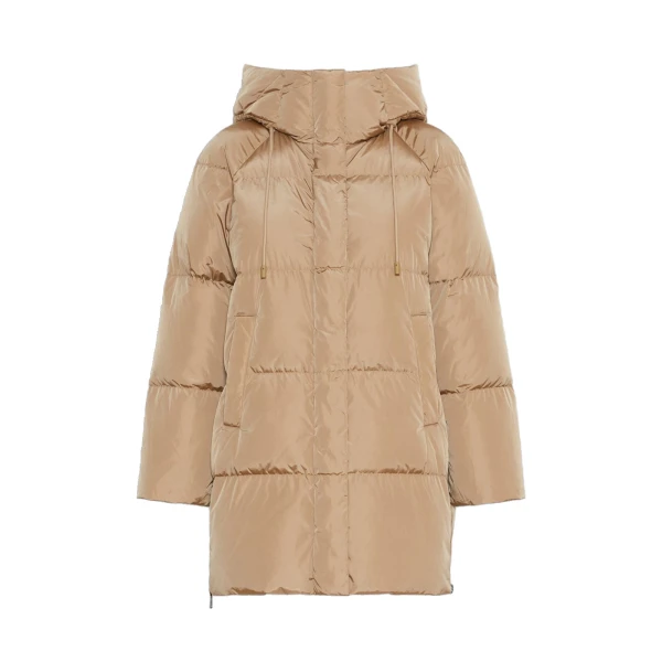 Newbembo Water-Repellent Taffeta Midi Parka in Camel