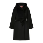 Max Mara Newmang Hooded Wool Robe Coat in Black | Wool Coat | Coveti