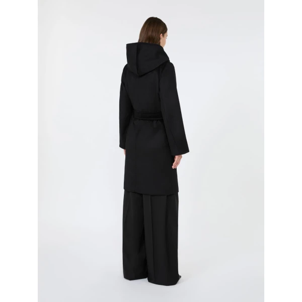Max Mara Newmang Hooded Wool Robe Coat in Black | Wool Coat | Coveti