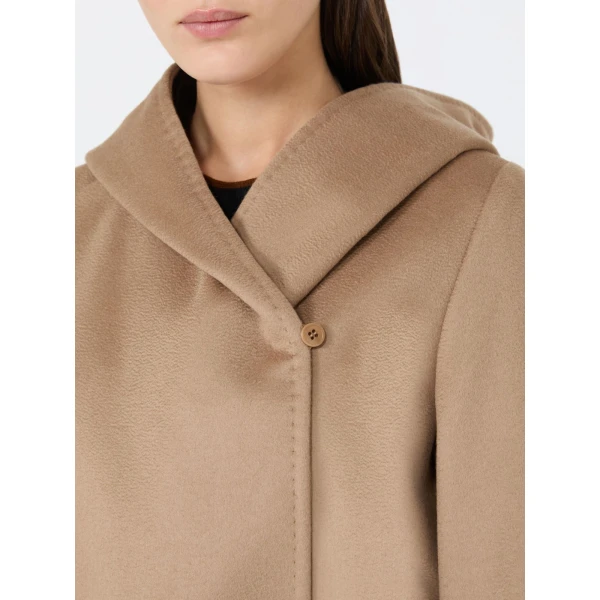 Max Mara Newmang Hooded Wool Robe Coat in Camel | Wool Coat | Coveti