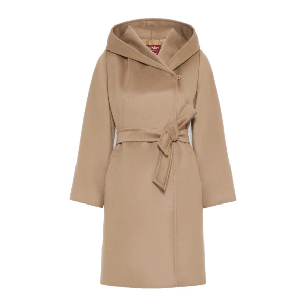 Max Mara Newmang Hooded Wool Robe Coat in Camel | Wool Coat | Coveti