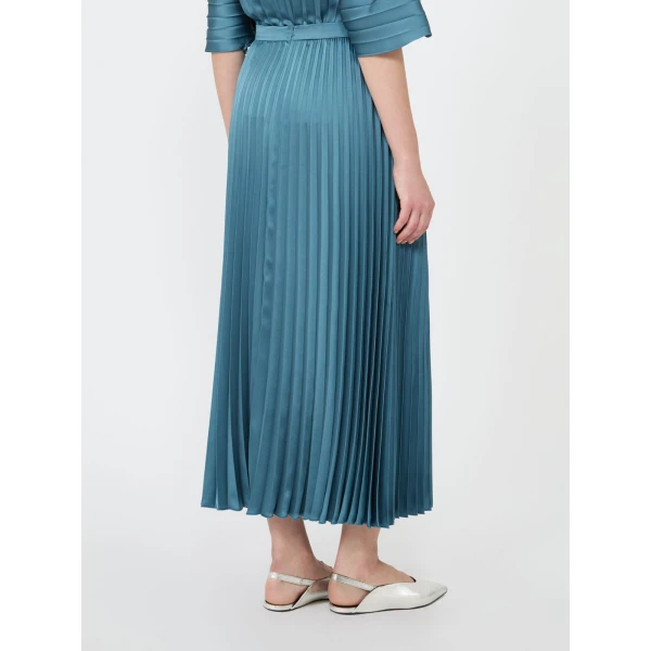 Max Mara Nicchia Pleated Satin Skirt in Blue Azure | Pleated Skirts | Coveti