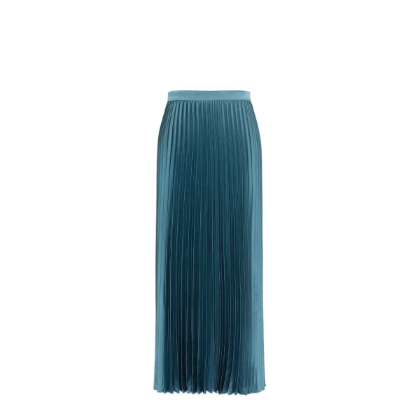 Nicchia Pleated Satin Skirt in Blue Azure
