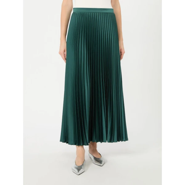 Max Mara Nicchia Pleated Satin Skirt in Dark Green | Pleated Skirts | Coveti