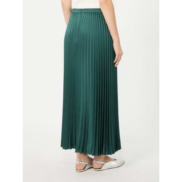 Max Mara Nicchia Pleated Satin Skirt in Dark Green | Pleated Skirts | Coveti