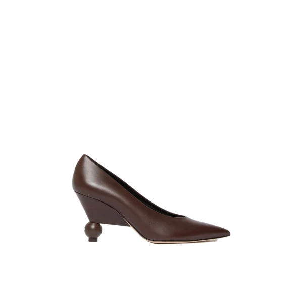 Max Mara Nievo Smooth Leather Court Shoes in Chocolate | Heels | Coveti