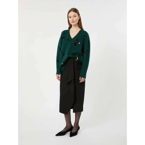 Max Mara Nigella Embroidered Wool and Cashmere Sweater in Green | Sweaters | Coveti