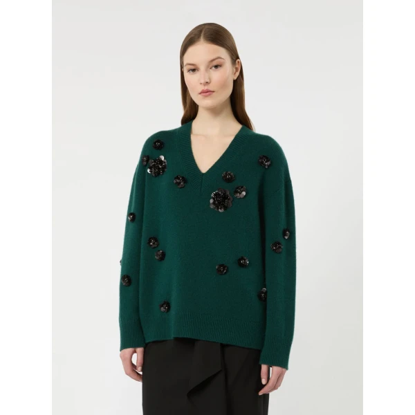 Max Mara Nigella Embroidered Wool and Cashmere Sweater in Green | Sweaters | Coveti