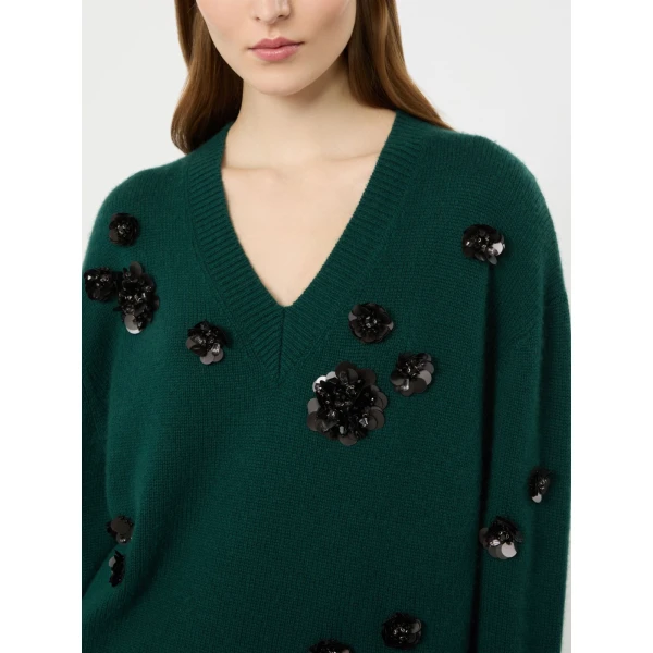 Max Mara Nigella Embroidered Wool and Cashmere Sweater in Green | Sweaters | Coveti