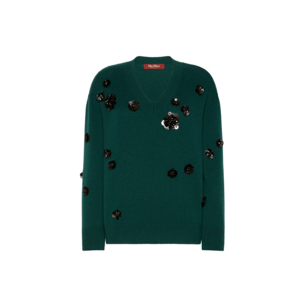 Max Mara Nigella Embroidered Wool and Cashmere Sweater in Green | Sweaters | Coveti