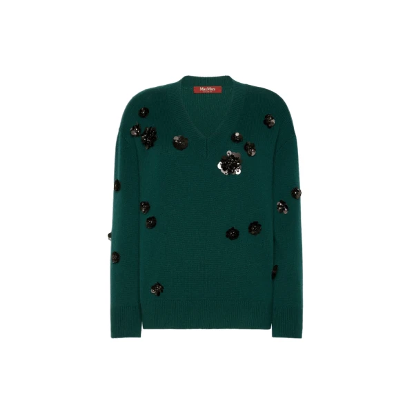 Max Mara Nigella Embroidered Wool and Cashmere Sweater in Green | Sweaters | Coveti