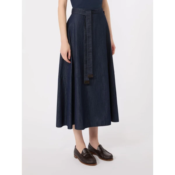 Max Mara Ninfe Cotton Denim Flared Skirt in Midnight Blue | Denim Skirts | Coveti